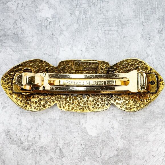 Vintage Large Scooter Paris Hair Clip Barrette GoldTone Etruscan Style 3.75” - Picture 2 of 5